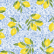 Tissu cotonnade Carreaux de faïence et citrons : tons verts ou bleus - COLLECTION SICILIA - OEKO - TEX STANDARD 100 - TissusPapi.com