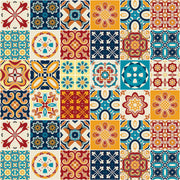 Tissu cotonnade aux carreaux de faïence multicolore - COLLECTION AZULEJOS - TissusPapi.com