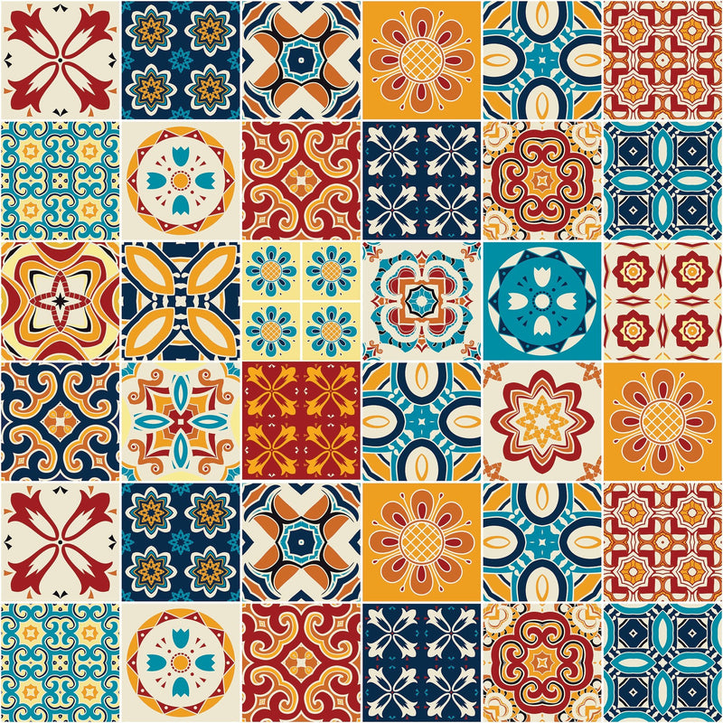 Tissu cotonnade aux carreaux de faïence multicolore - COLLECTION AZULEJOS - TissusPapi.com