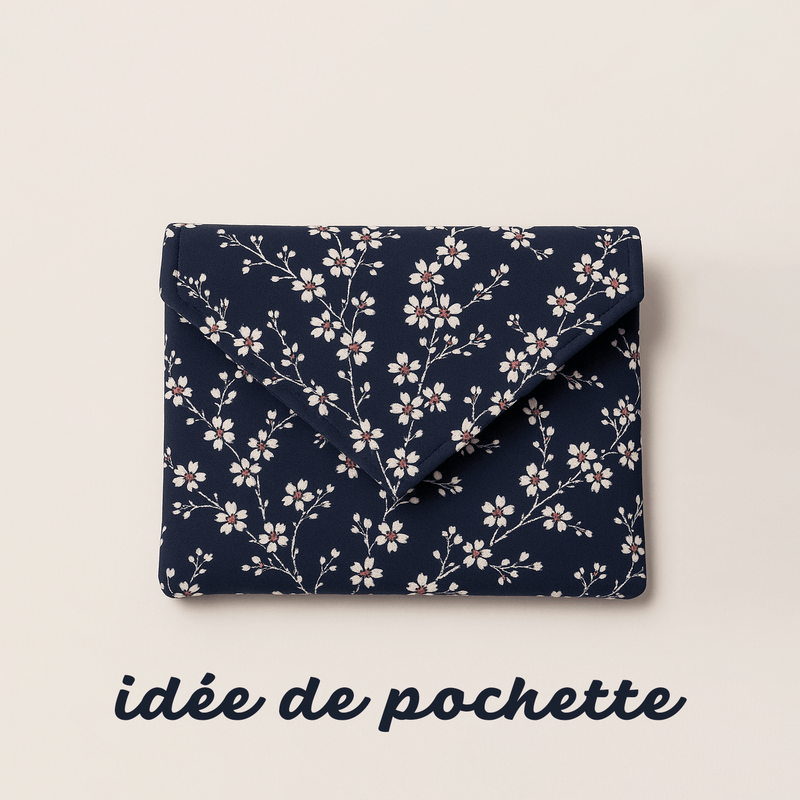 Tissu cotonnade HANA HANA, fleurs de cerisier japonais noir & blanc, fond rouge / bleu / jaune - OEKO - TEX - TissusPapi.com