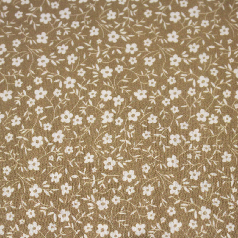 Tissu cotonnade ocre aux fleurs blanches - OEKO - TEX - TissusPapi.com