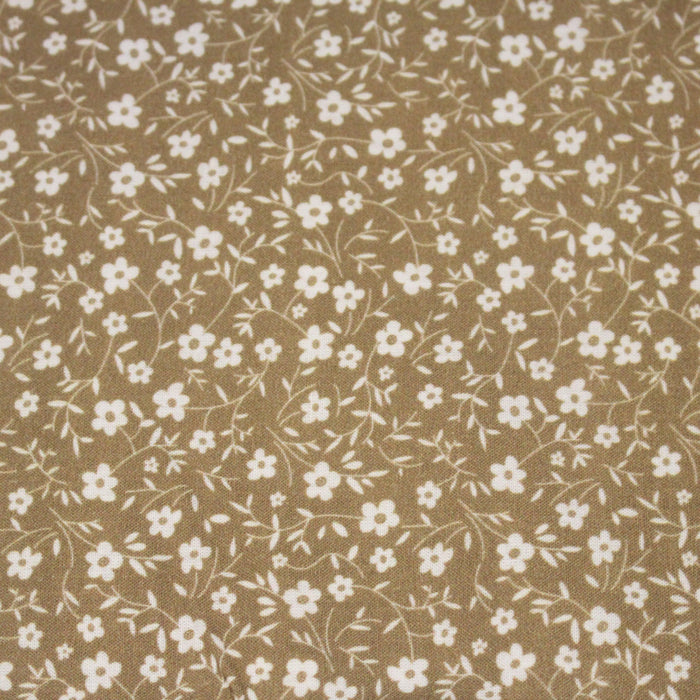 Tissu cotonnade ocre aux fleurs blanches - OEKO-TEX