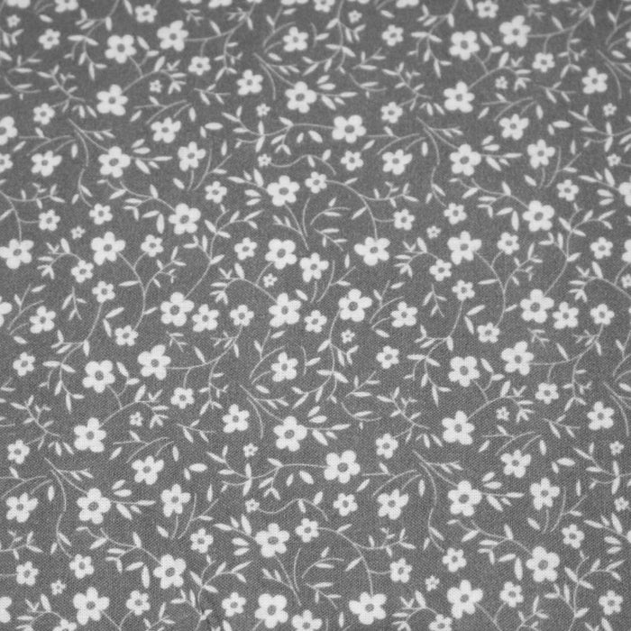 Tissu cotonnade gris aux fleurs blanches - OEKO-TEX