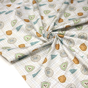 Tissu cotonnade blanc, écussons KIDS CLUB & CAMPING - OEKO - TEX - TissusPapi.com