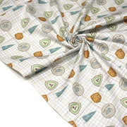 Tissu cotonnade blanc, écussons KIDS CLUB & CAMPING - OEKO - TEX - TissusPapi.com