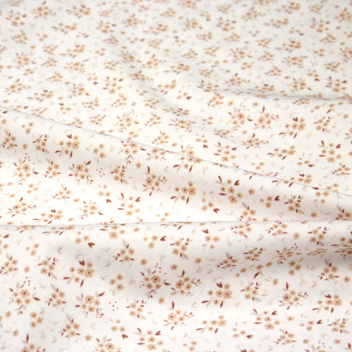 Tissu cotonnade blanc aux fines fleurs roses & ocres - OEKO-TEX