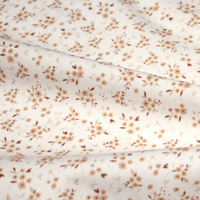 Tissu cotonnade blanc aux fines fleurs roses & ocres - OEKO-TEX