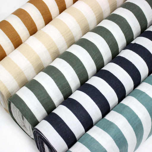 Tissu double gaze coton, larges rayures colorées, nombreuses couleurs - STANDARD 100 OEKO - TEX - TissusPapi.com