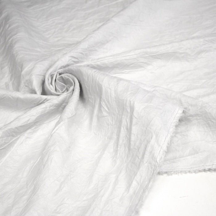 Tissu ramie froissé, fabriqué en France : blanc grisé, gris rosé, gris bleuté