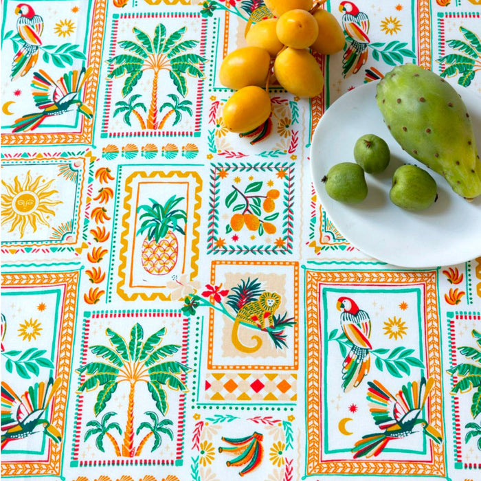 Tissu cotonnade PALMIERS, ANANAS, PERROQUETS - COLLECTION SICILIA - OEKO - TEX STANDARD 100 - TissusPapi.com