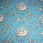 Tissu coton épais TOILE DE JOUY LES AMOURS, bleu, grande largeur 280cm - TissusPapi.com