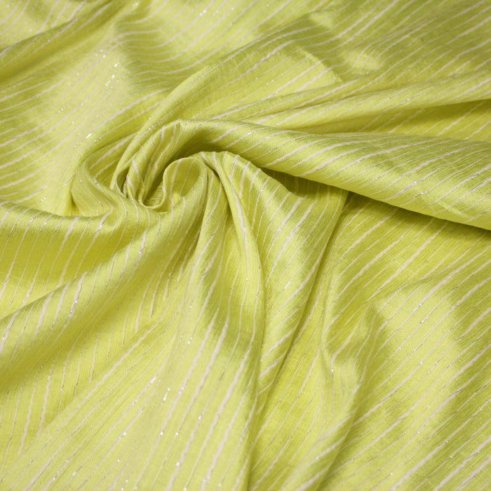 Tissu coton soie tissé rayé, trois couleurs : vert, jaune, gris - MADE IN FRANCE - TissusPapi.com