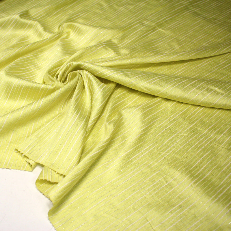 Tissu coton soie tissé rayé, trois couleurs : vert, jaune, gris - MADE IN FRANCE - TissusPapi.com