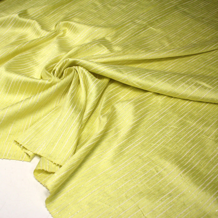 Tissu coton soie tissé rayé, trois couleurs : vert, jaune, gris - MADE IN FRANCE - TissusPapi.com