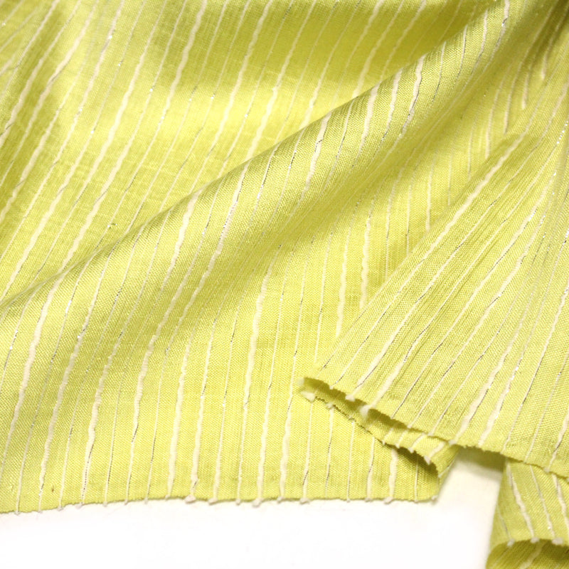 Tissu coton soie tissé rayé, trois couleurs : vert, jaune, gris - MADE IN FRANCE - TissusPapi.com