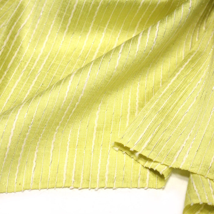 Tissu coton soie tissé rayé, trois couleurs : vert, jaune, gris - MADE IN FRANCE - TissusPapi.com