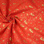 Tissu coton NOËL rouge aux houx et sucres d'orge dorés - OEKO - TEX - TissusPapi.com