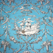 Tissu coton épais TOILE DE JOUY LES AMOURS, bleu, grande largeur 280cm - TissusPapi.com
