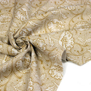Tissu ART NOUVEAU demi natté motif floral, fond lin : bordeaux, vert anglais, ocre - TissusPapi.com