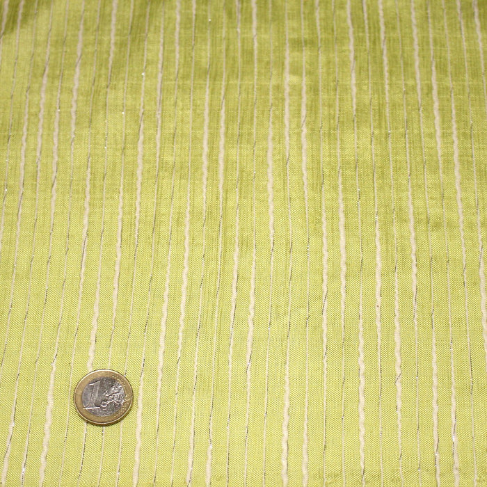 Tissu coton soie tissé rayé, trois couleurs : vert, jaune, gris - MADE IN FRANCE - TissusPapi.com