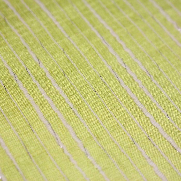 Tissu coton soie tissé rayé, trois couleurs : vert, jaune, gris - MADE IN FRANCE - TissusPapi.com