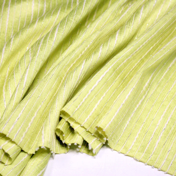 Tissu coton soie tissé rayé, trois couleurs : vert, jaune, gris - MADE IN FRANCE - TissusPapi.com