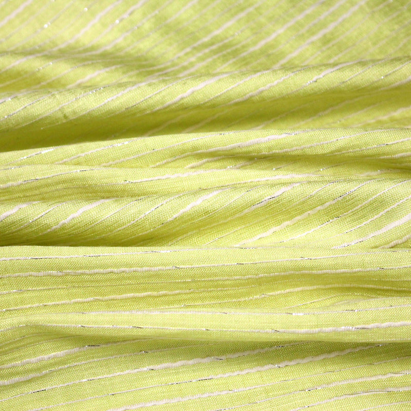 Tissu coton soie tissé rayé, trois couleurs : vert, jaune, gris - MADE IN FRANCE - TissusPapi.com