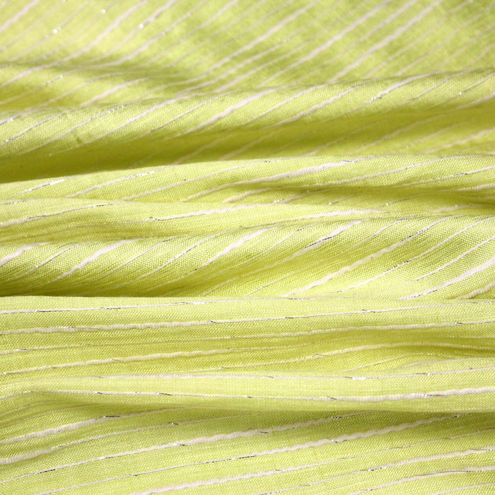 Tissu coton soie tissé rayé, trois couleurs : vert, jaune, gris - MADE IN FRANCE - TissusPapi.com