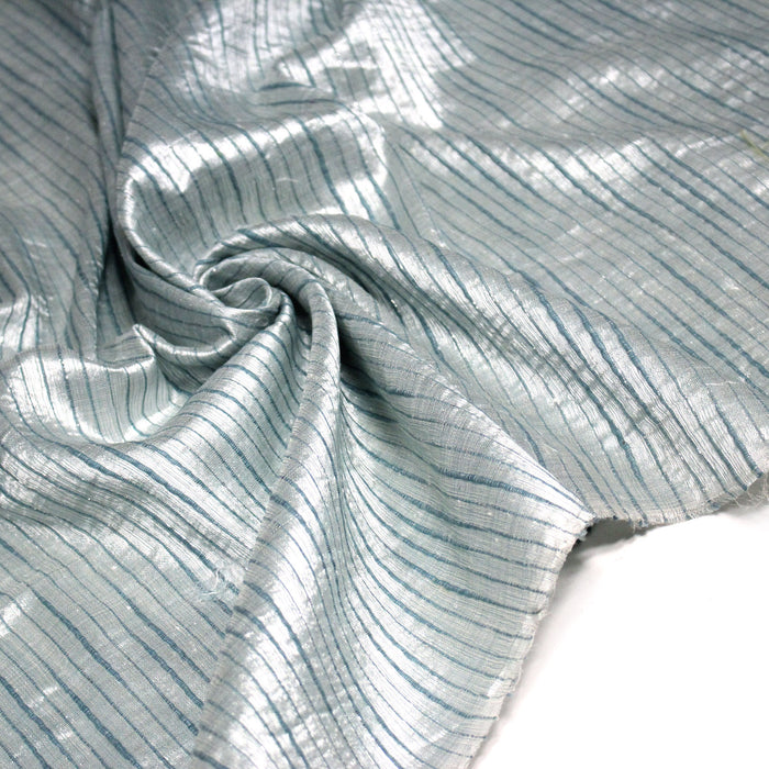 Tissu coton soie tissé rayé, trois couleurs : vert, jaune, gris - MADE IN FRANCE - TissusPapi.com