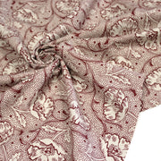 Tissu ART NOUVEAU demi natté motif floral, fond lin : bordeaux, vert anglais, ocre - TissusPapi.com