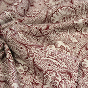 Tissu ART NOUVEAU demi natté motif floral, fond lin : bordeaux, vert anglais, ocre - TissusPapi.com