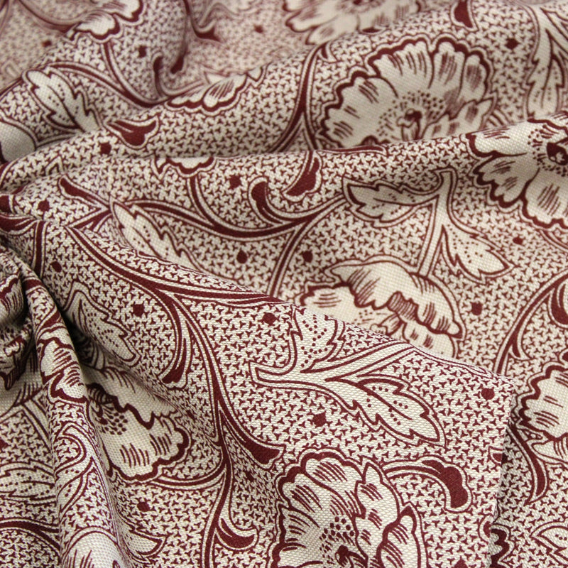Tissu ART NOUVEAU demi natté motif floral, fond lin : bordeaux, vert anglais, ocre - TissusPapi.com