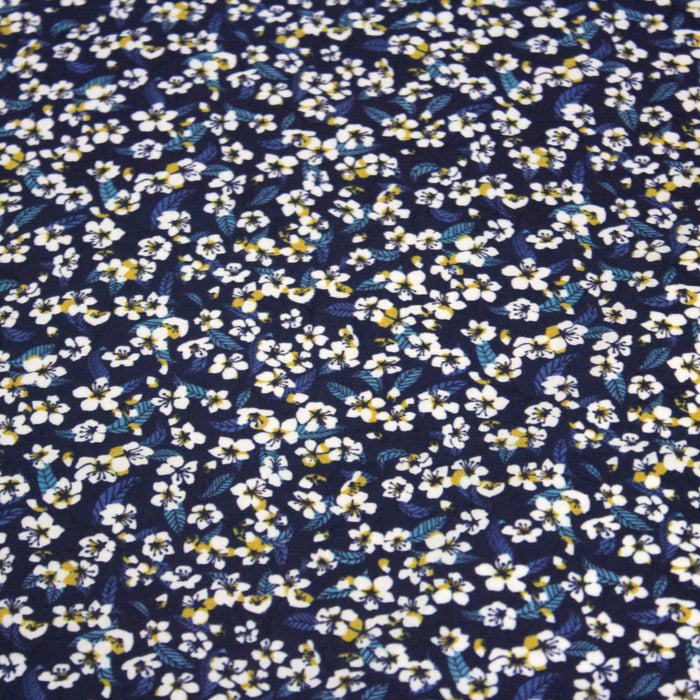 Tissu Microfibre de viscose bleu aux fines fleurs de cerisier japonais blanches - COLLECTION SAKURA - OEKO-TEX