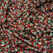 Tissu Viscose fluide fleuri rouge blanc vert et corail - TissusPapi.com