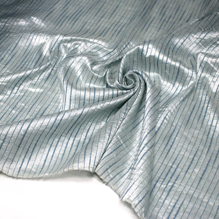 Tissu coton soie tissé rayé, trois couleurs : vert, jaune, gris - MADE IN FRANCE - TissusPapi.com