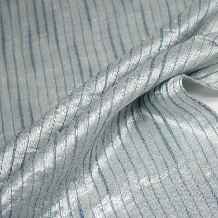 Tissu coton soie tissé rayé, trois couleurs : vert, jaune, gris - MADE IN FRANCE - TissusPapi.com