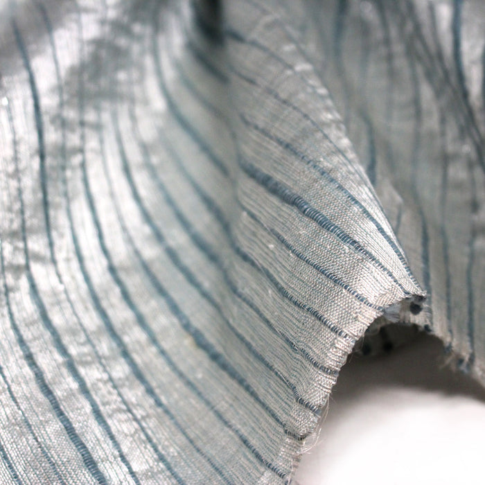 Tissu coton soie tissé rayé, trois couleurs : vert, jaune, gris - MADE IN FRANCE - TissusPapi.com