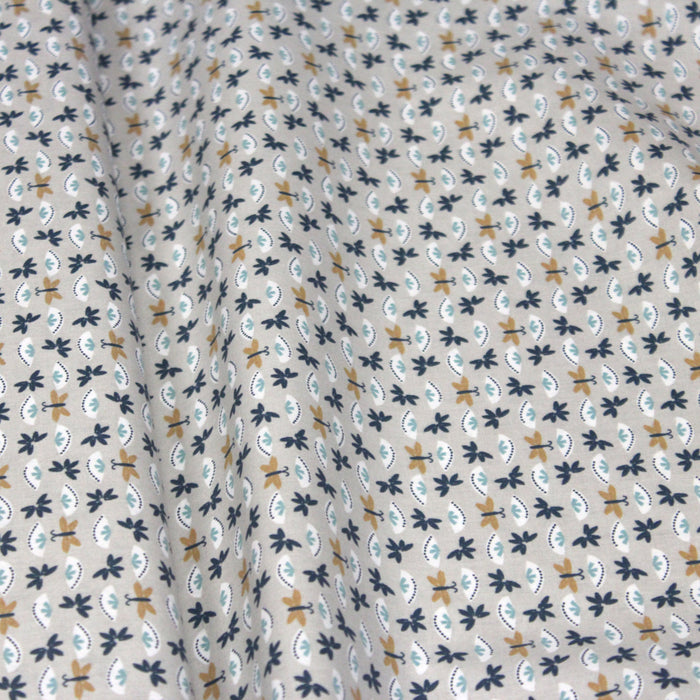 Tissu de coton papillons ocre & fleurs canard - OEKO-TEX