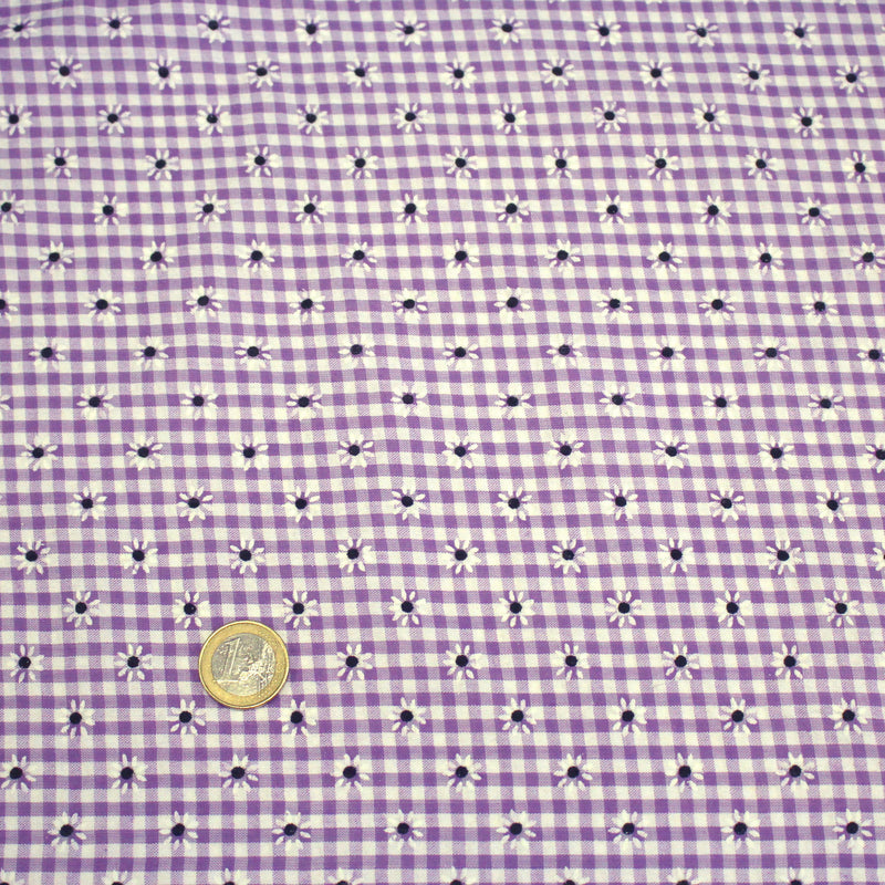 Tissu coton Seersucker VICHY carreaux & fines fleurs blanches : bleu, jaune, rose, violet - TissusPapi.com