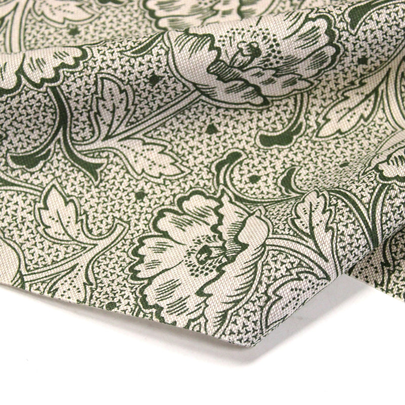 Tissu ART NOUVEAU demi natté motif floral, fond lin : bordeaux, vert anglais, ocre - TissusPapi.com