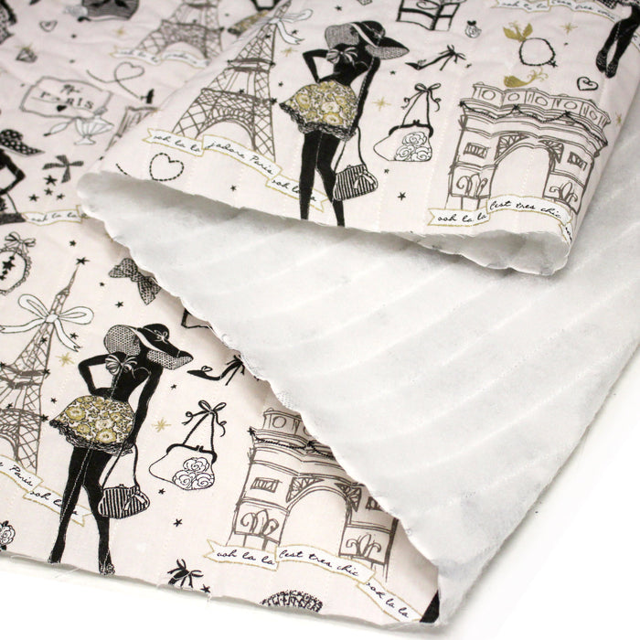 Tissu matelassé coton MOI PARIS, illustrations Paris et la Parisienne noir & blanc