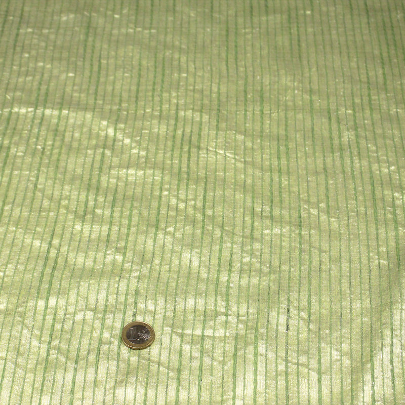 Tissu coton soie tissé rayé, trois couleurs : vert, jaune, gris - MADE IN FRANCE - TissusPapi.com
