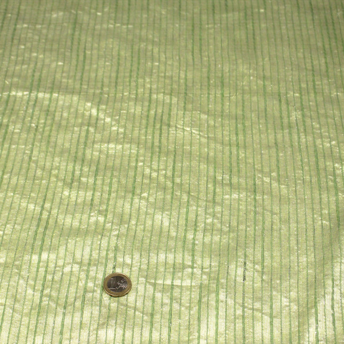 Tissu coton soie tissé rayé, trois couleurs : vert, jaune, gris - MADE IN FRANCE - TissusPapi.com