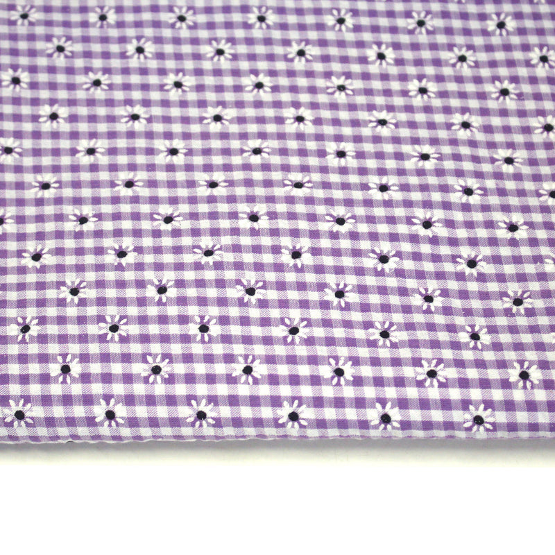 Tissu coton Seersucker VICHY carreaux & fines fleurs blanches : bleu, jaune, rose, violet - TissusPapi.com