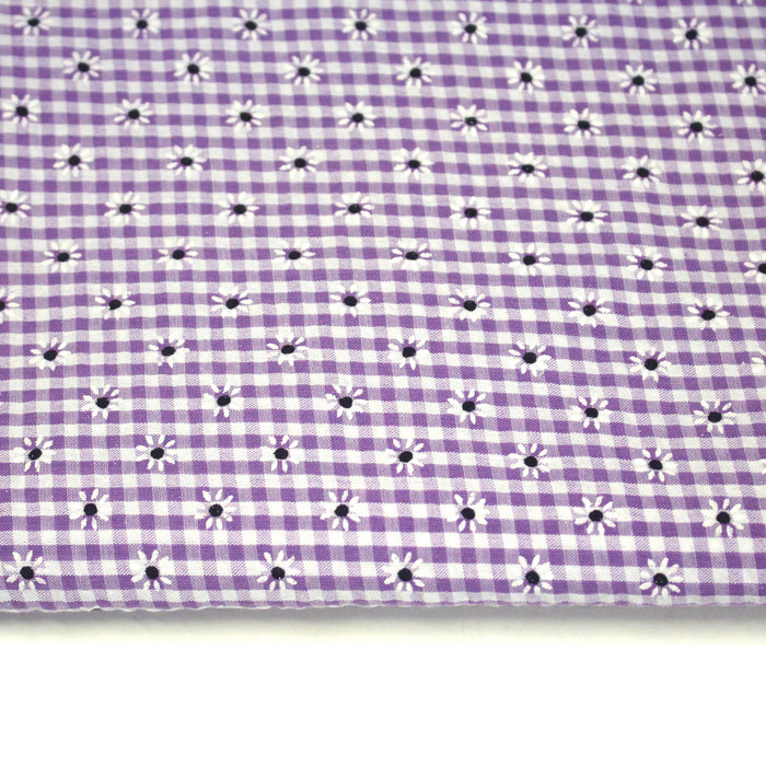 Tissu coton Seersucker VICHY carreaux & fines fleurs blanches : bleu, jaune, rose, violet