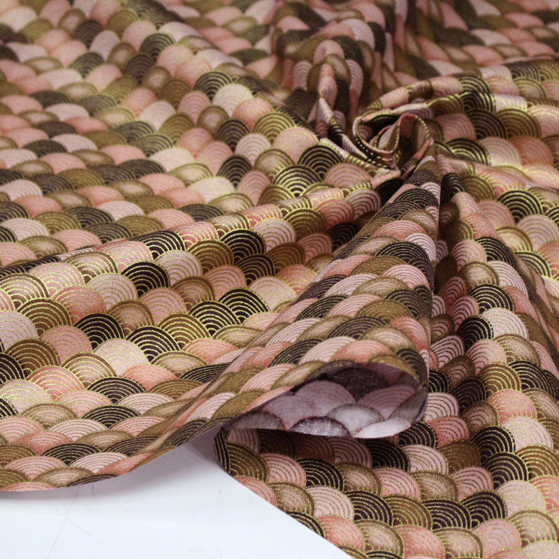 Tissu cotonnade motif vagues japonaises Seigaiha dorées : nombreuses couleurs - COLLECTION JAPON DORÉ - TissusPapi.com