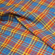 Tissu authentique MADRAS indien bleu jaune rouge, 100% coton - TissusPapi.com