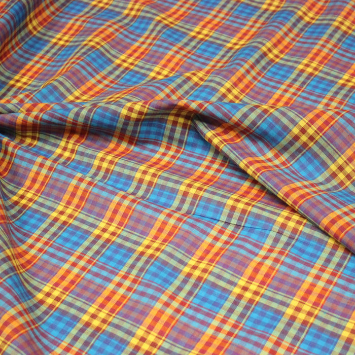Tissu authentique MADRAS indien bleu jaune rouge, 100% coton - TissusPapi.com