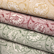 Tissu ART NOUVEAU demi natté motif floral, fond lin : bordeaux, vert anglais, ocre - TissusPapi.com