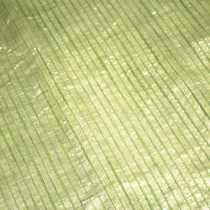 Tissu coton soie tissé rayé, trois couleurs : vert, jaune, gris - MADE IN FRANCE - TissusPapi.com